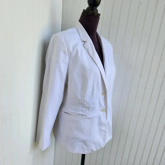 Banana Republic Blazer Womens  White Linen Blend Lightweight Butron Jacket Sz 14 - Picture 2 of 12